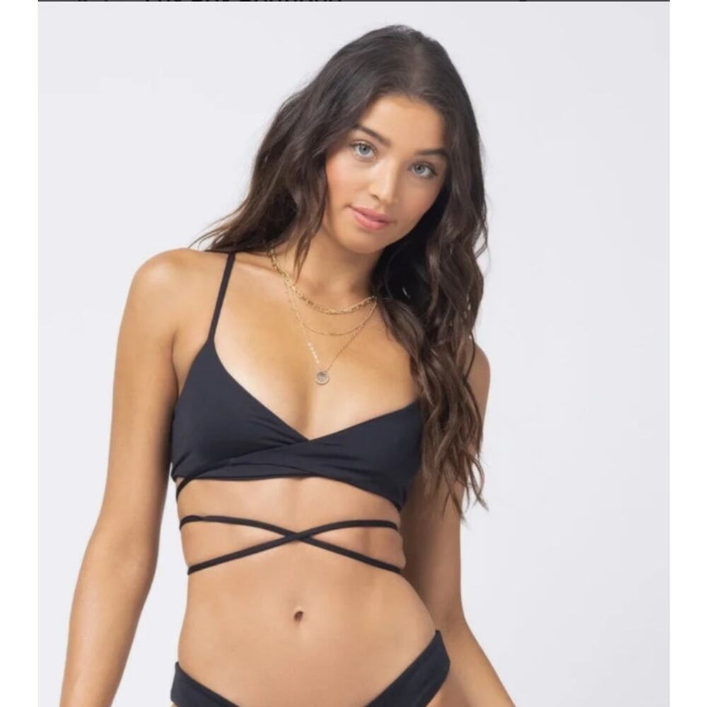 L*Space Kristen Bikini Top Wrap Around Black Size XL NWT